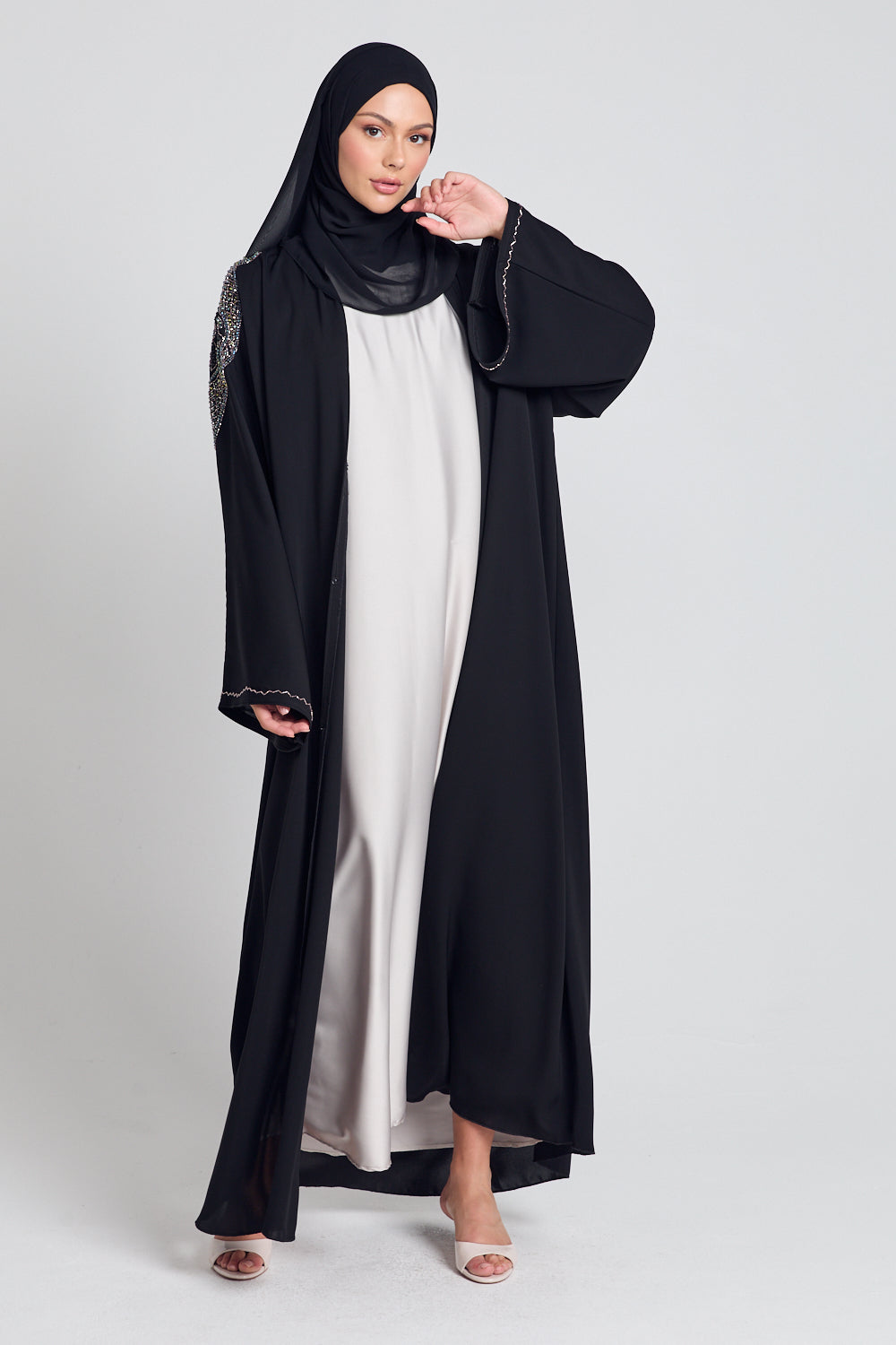 Luxury Crystal Embellished Open Abaya - Mosaic Motif