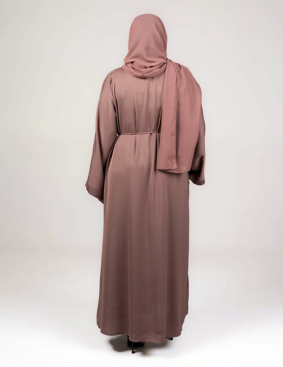 Open Textured Buttoned Abaya - Rose Taupe
