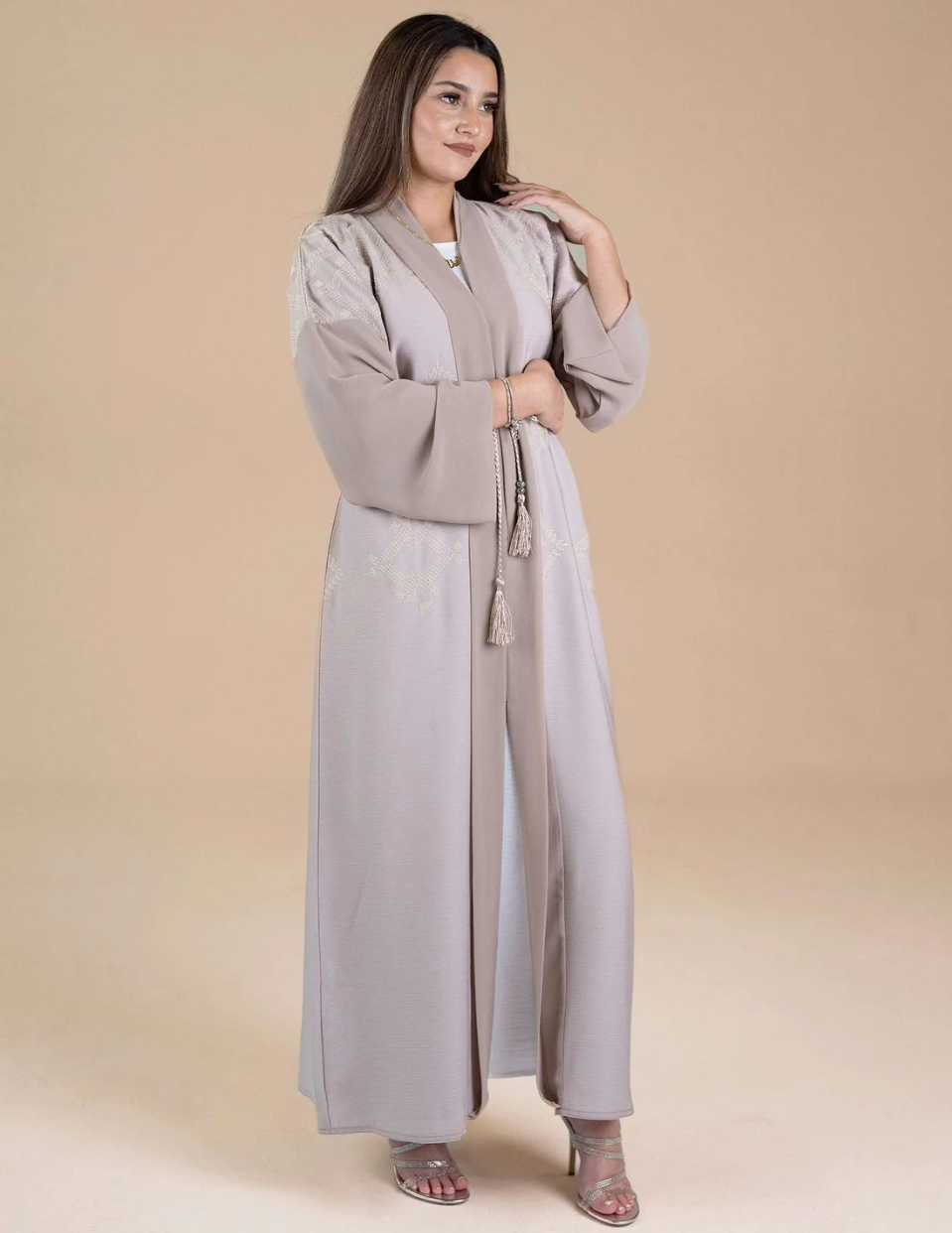 Beige Open Fair isle Inspired 'Seher' Abaya