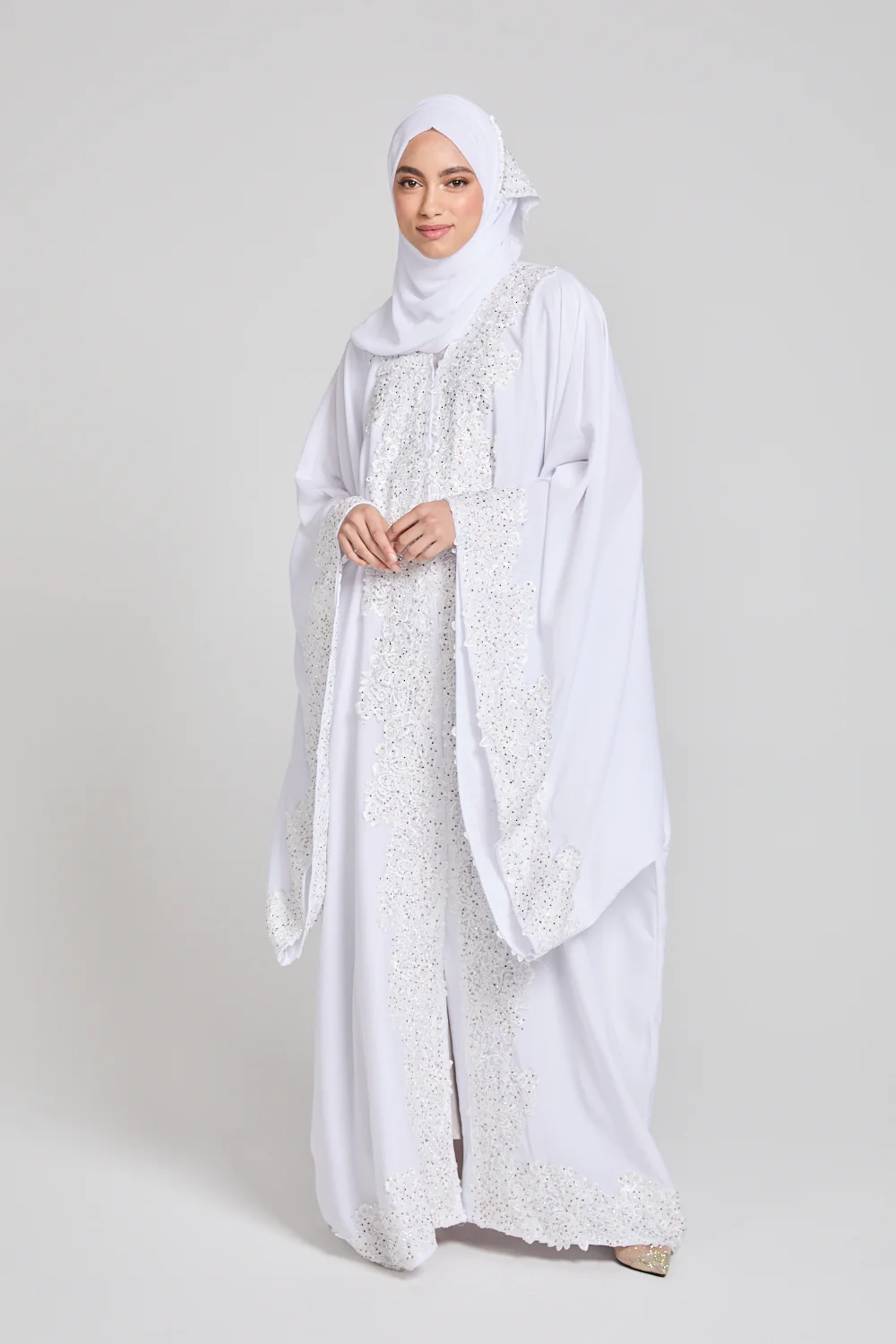 Luxury White Embellished Lace Open Farasha