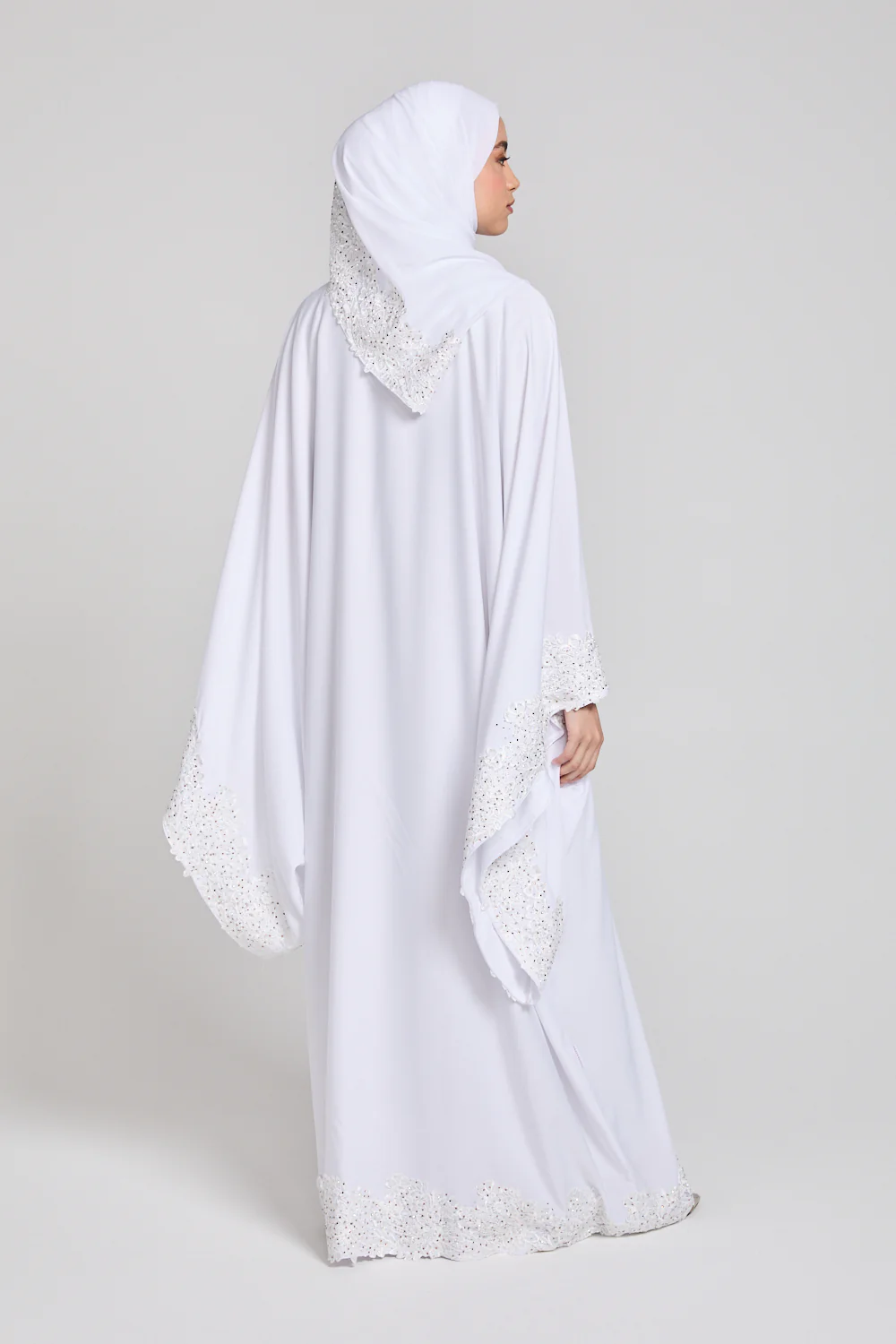 Luxury White Embellished Lace Open Farasha