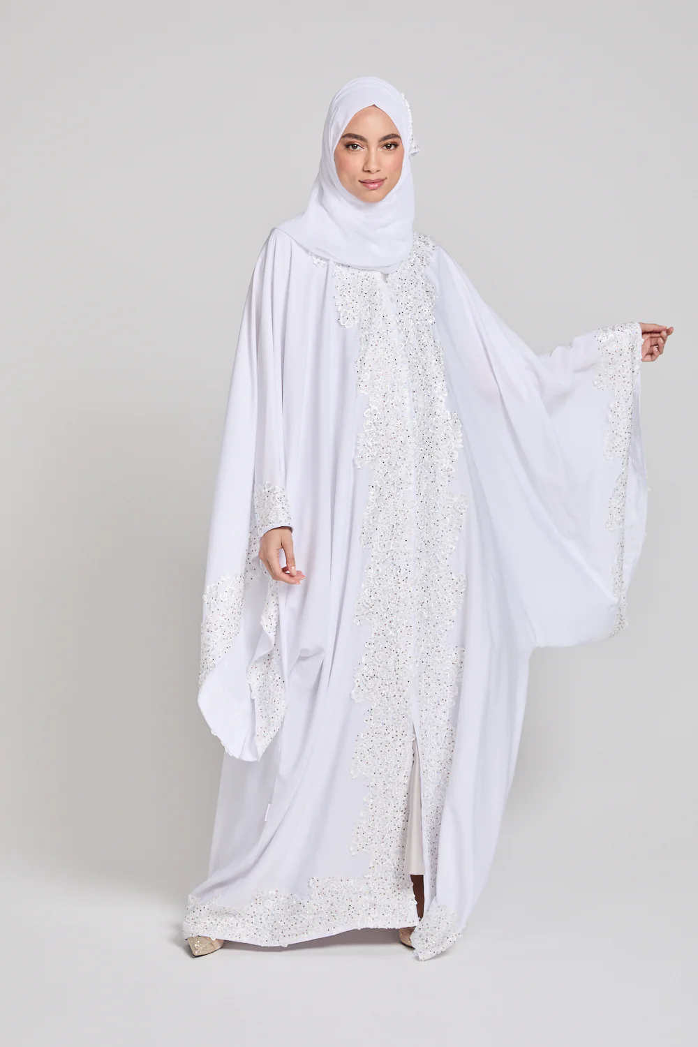 Luxury White Embellished Lace Open Farasha