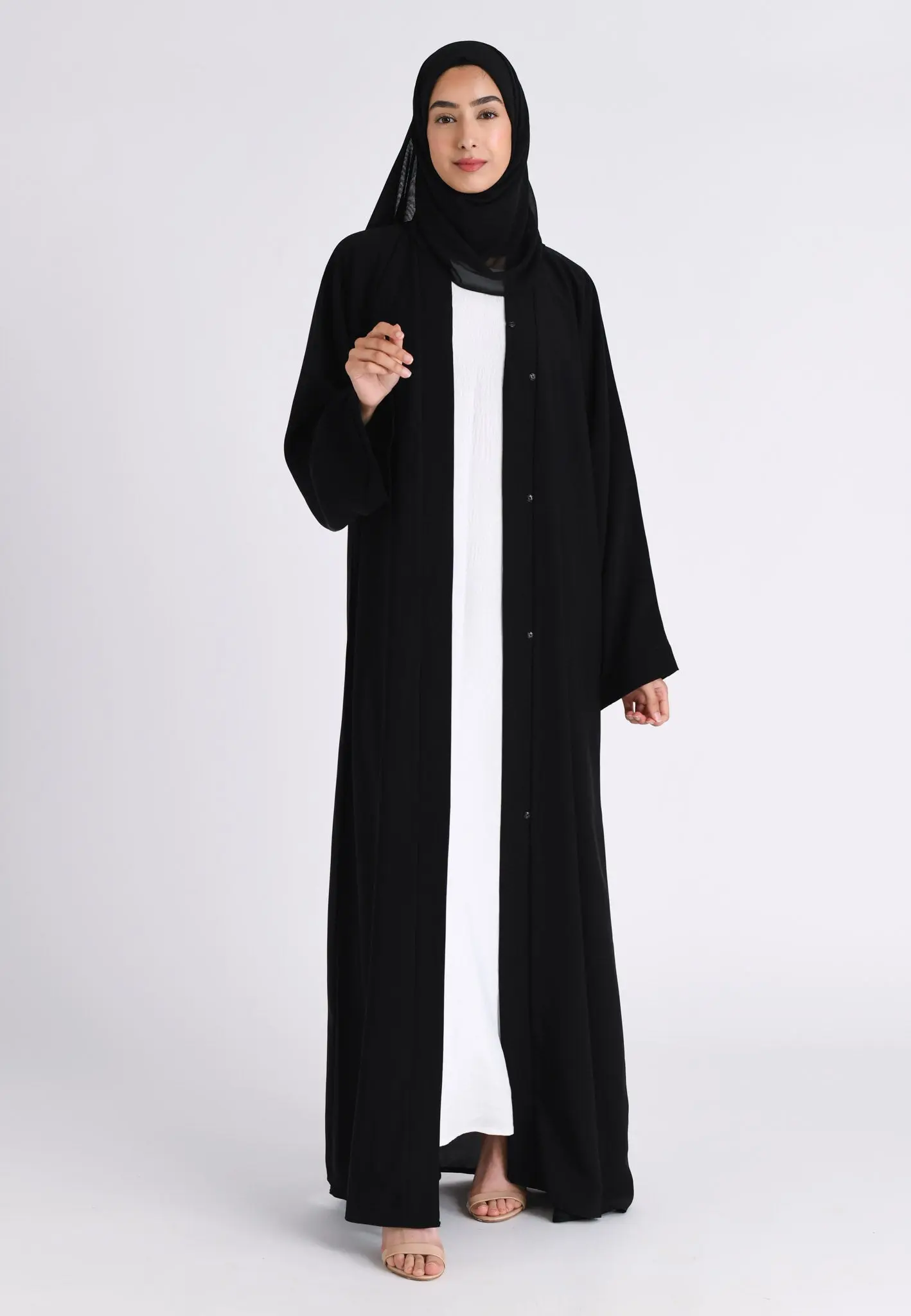 Plain Black Open Abaya (Premium)