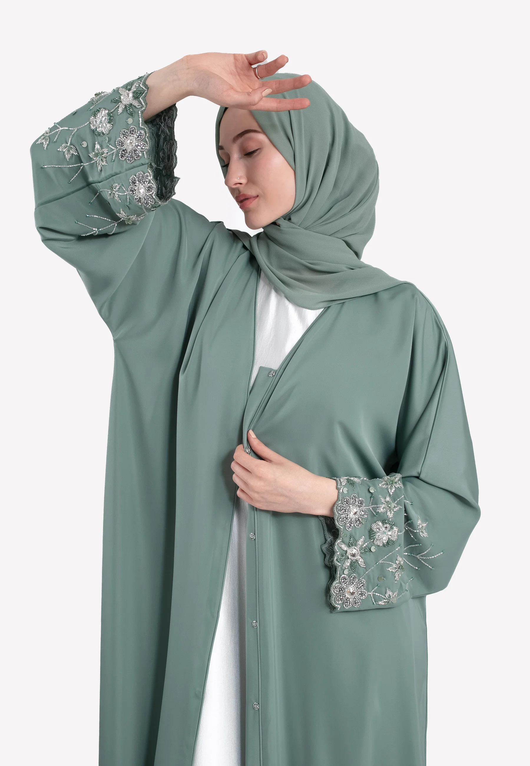 Le Jardin Satin Embellished Open Abaya