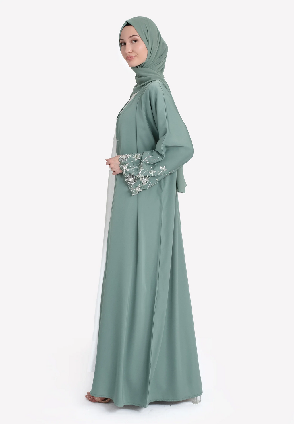 Le Jardin Satin Embellished Open Abaya