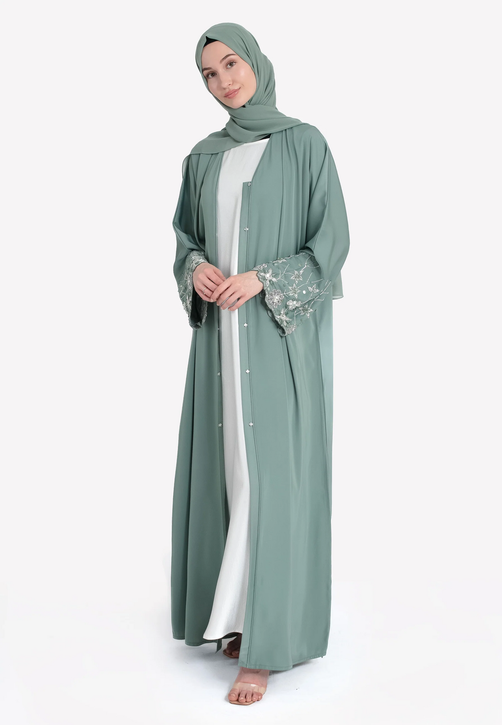 Le Jardin Satin Embellished Open Abaya