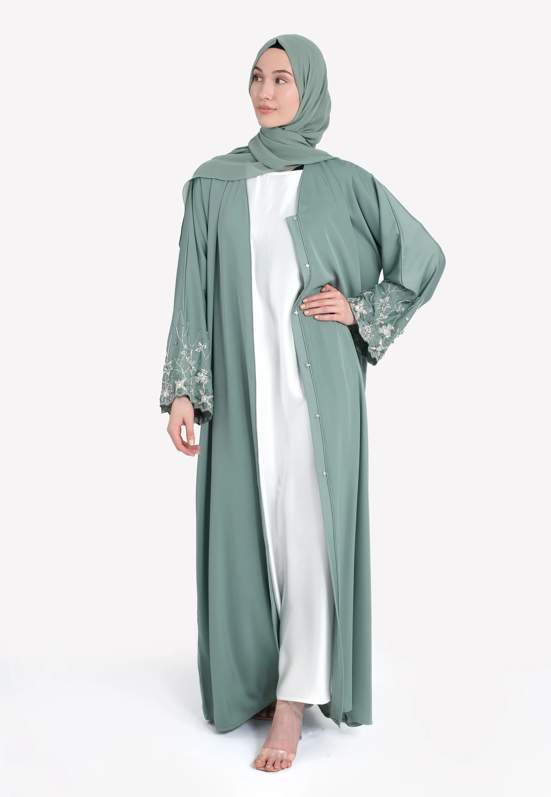 Le Jardin Satin Embellished Open Abaya