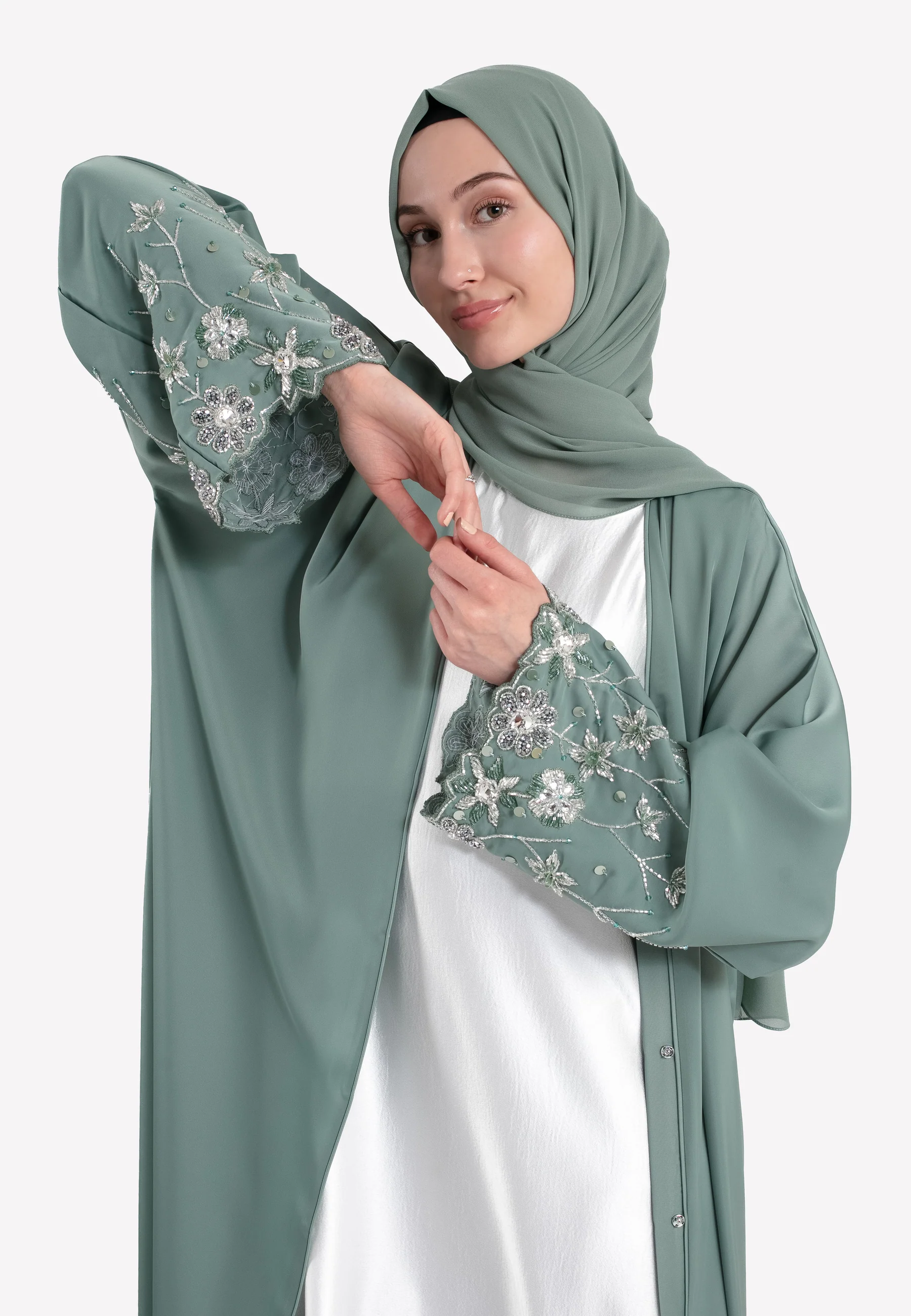 Le Jardin Satin Embellished Open Abaya