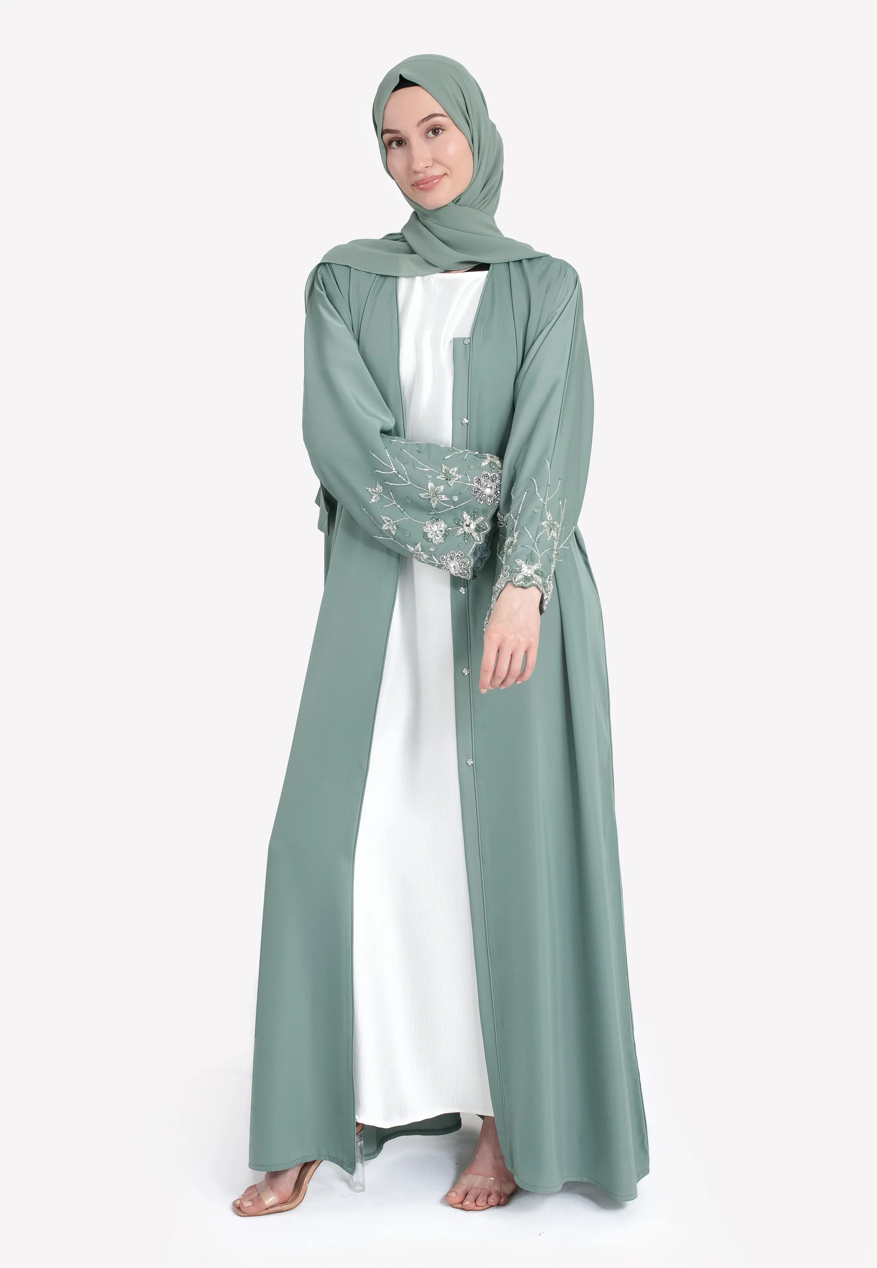 Le Jardin Satin Embellished Open Abaya