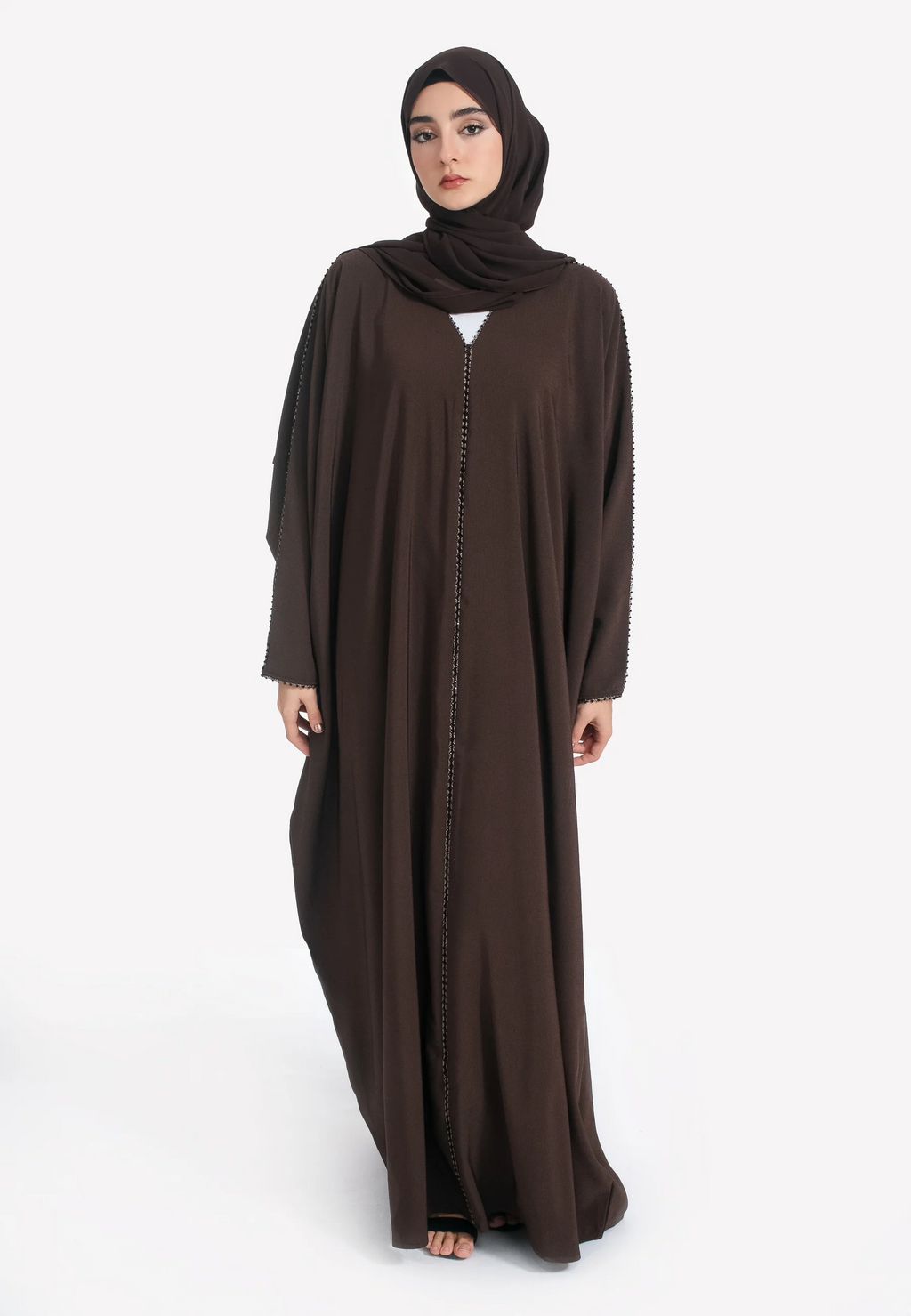 Brown Textured Closed Farasha with Dainty Embellishments