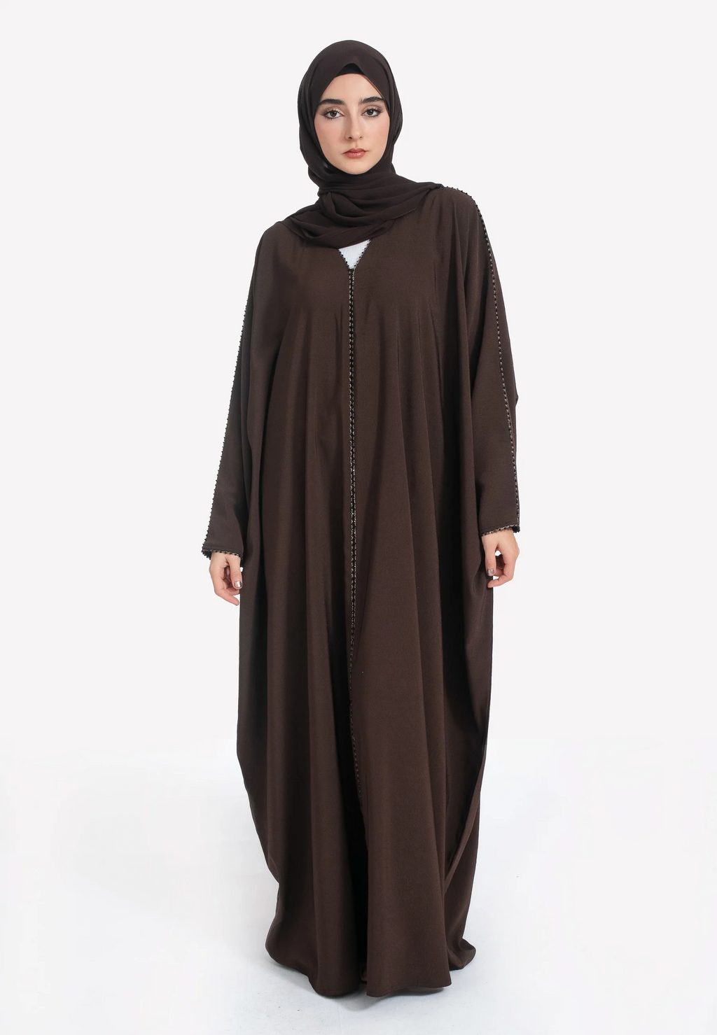 Brown Textured Closed Farasha with Dainty Embellishments
