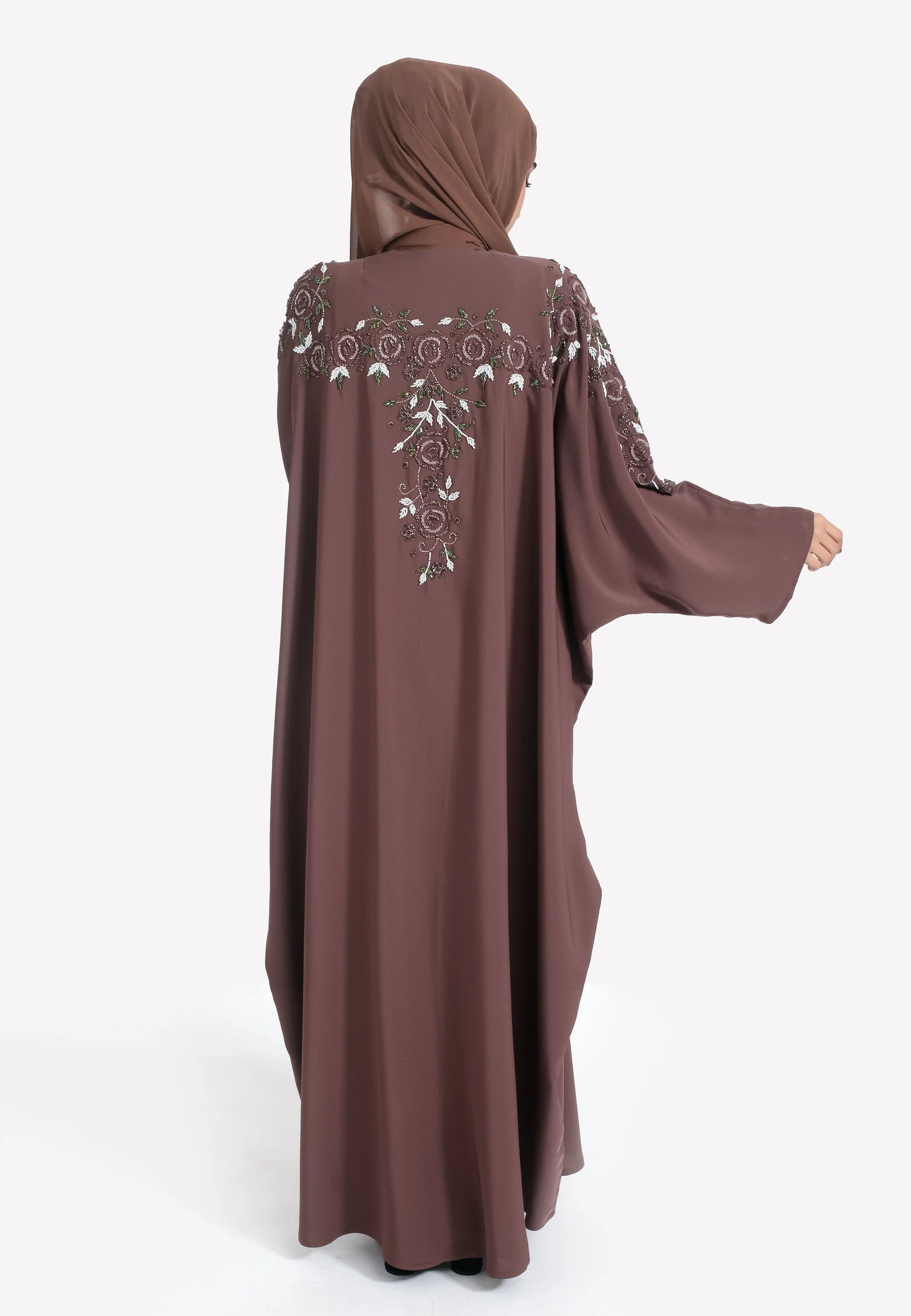 Taupe Floral Embellished Open Farasha