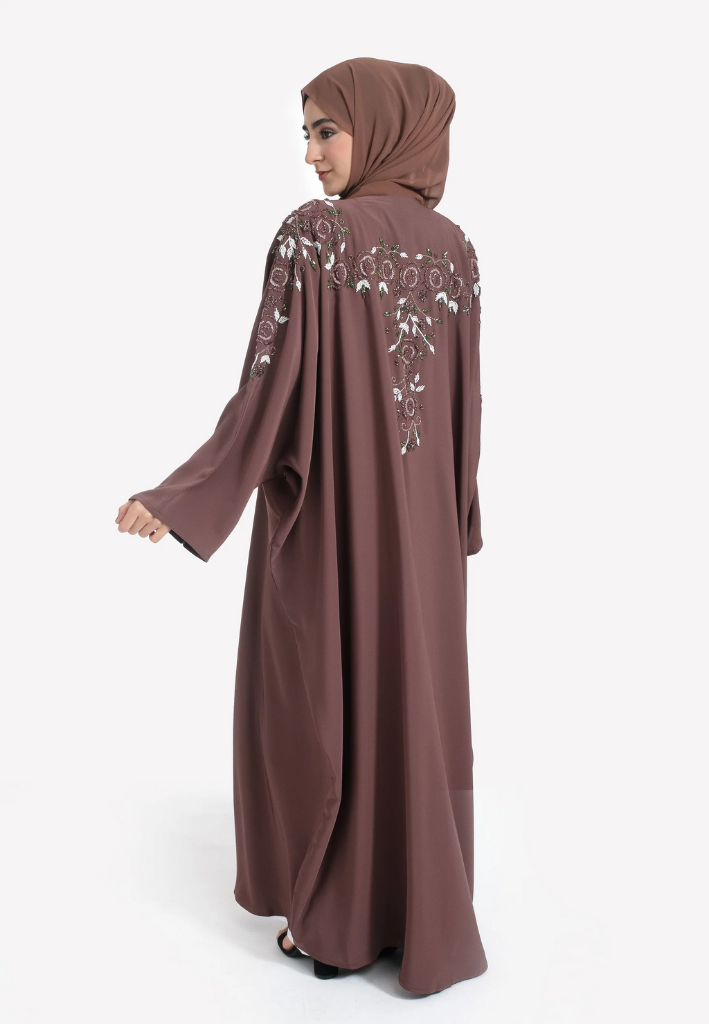 Taupe Floral Embellished Open Farasha