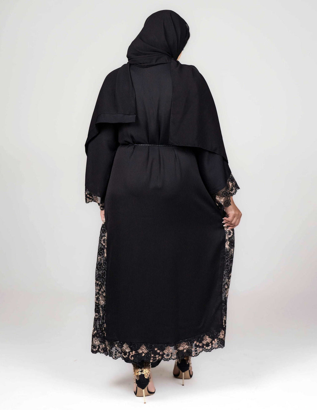 Black Lace Open 'Lima' Abaya